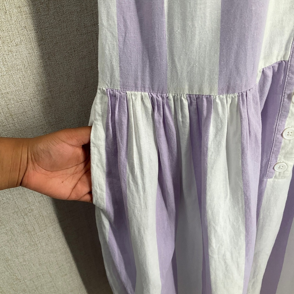 Urban Outfitters Midi Dress Womens M Purple Linen Blend Striped Button Front - Picture 4 of 10